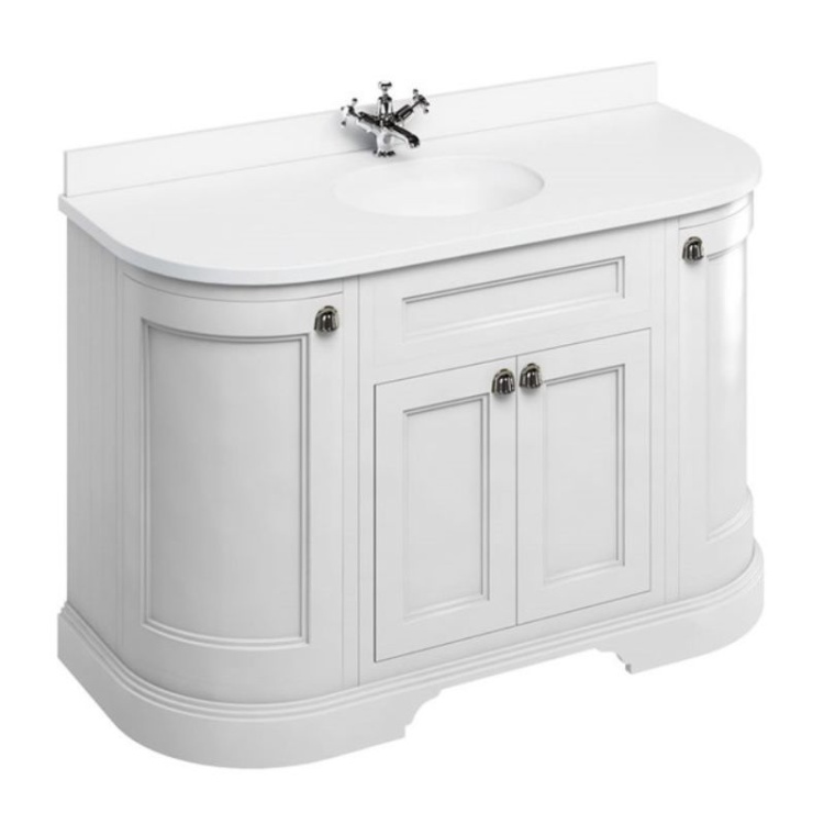 Burlington Curved Vanity Unit with Minerva Worktop, 134cm with Doors & Basin